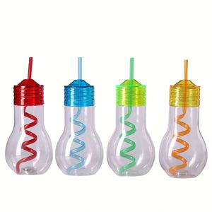 Party <b>Drinkware</b> Novelty 600ml Clear Colorful Fun Coffee Juice Smoothie Travel Portable <b>Plastic</b> Bulb Shape Straw Cup - Product Image 1