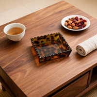 Plateau de maquillage moderne en acrylique écaille de tortue de luxe, recyclable et de qualité alimentaire pour la maison