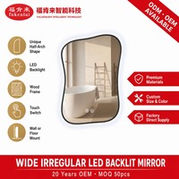 Miroir de salle de bain rétroéclairé par LED Fullkenlight, forme ondulée irrégulière, cadre en métal, commande tactile, miroir intelligent avec capteur tactile
