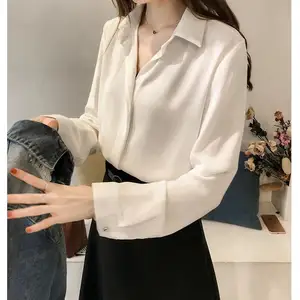 Toptan ucuz fiyat uzun kollu keten bayanlar gömlek ofis iş kadın gömlek şifon kadın bluzlar gömlek üreticisi