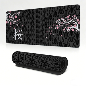 Tapis de souris de jeu étendu Black Sakura, grand tapis de bureau à motif de fleurs de <span class=keywords><strong>cerisier</strong></span> japonais, bords cousus, tapis de souris XL pour clavier et souris, pour le travail et le bureau - Product Image 3