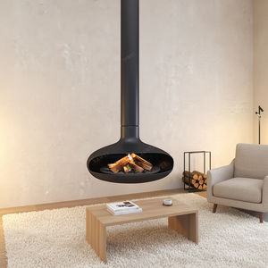 Cheminée autoportante de style français moderne avec effet de flamme simulé, installation facile, bûches en <span class=keywords><strong>bois</strong></span> véritable, forme de soucoupe volante, en acier - Product Image 1