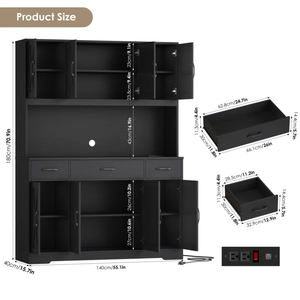 Aparador de Cocina de 70.9 Pulgadas con Estación de Carga, Aparador de Estilo Rústico de 55.1 Pulgadas con Estante para Microondas y Estantes Ajustables - Product Image 5