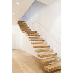 Escalera de madera Edificio de apartamentos prefabricado Interior de madera Recta Pared de acero <span class=keywords><strong>Escaleras</strong></span> suspendidas <span class=keywords><strong>interiores</strong></span> <span class=keywords><strong>para</strong></span> <span class=keywords><strong>espacios</strong></span> <span class=keywords><strong>pequeños</strong></span> - Product Image 6