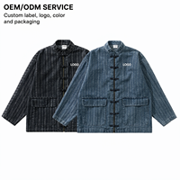 Unisex-Jeansjacke mit traditionellen chinesischen Froschknöpfen, Stehkragen, geripptem Saum, im Vintage-Streetwear-Stil, anpassbar