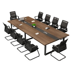 Modern Simple Wood Grain Panel Office Conference Table and Chair Set for Small Meeting <strong>Rooms</strong> or School Long Office Desk - Product Image 1
