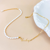 Collier tendance pour femmes EManco en acier inoxydable avec chaîne trombone, personnalisable avec perles d'eau douce et diamants, bijoux de mode en gros