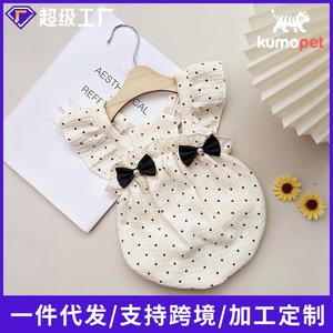 Vestido de verano con lazo y mangas cortas con perlas y lunares, adecuado para gatos y perros, agradable para la piel y cómodo, apto para todos. - Product Image 5