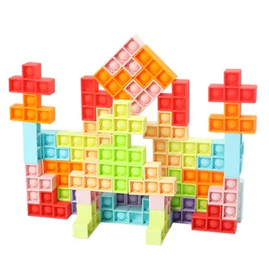 Mainan Edukatif anak-anak bahan Montessori untuk bayi blok bangunan silikon lembut Set blok bangunan untuk 3D magnetik kustom Jigsaw Puzzle