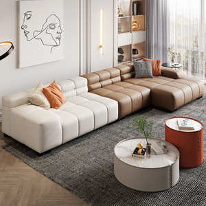 Nuevo 2020 3 4 asientos entrenador seccional Napa cuero <span class=keywords><strong>Patchwork</strong></span> L forma Canape moderno sofá sala de estar - Product Image 1