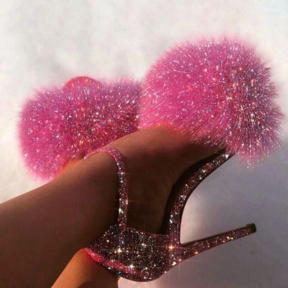 Diamantes de imitación de cristal, tacón de aguja tacón cubriendo abierto del dedo del pie de la línea-estilo de sandalias