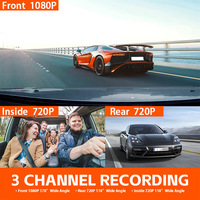 Caméra de recul universelle 1080p à trois objectifs, angle de 170°, vision nocturne infrarouge HD WDR, enregistrement en boucle, stationnement, garantie 1 an, ROHS