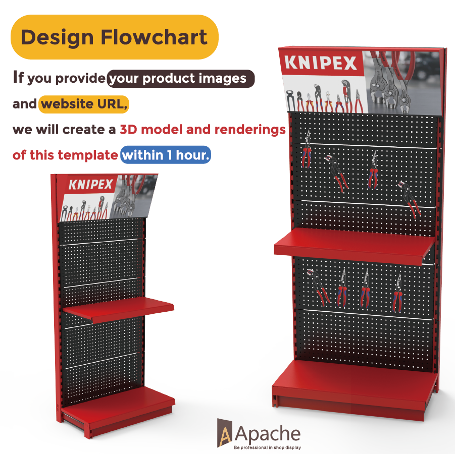 Apache Custom Single-Sided Metal Pegboard Hook Display Stand for Auto Repair Shop and Factory Supermarket Shelves Use — view 3