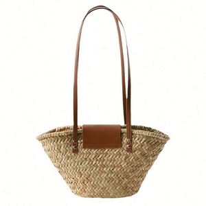 Nouveau sac d'été 2024 en paille naturelle, petit sac de plage en jonc de mer pour femme avec couvercle en cuir PU - Product Image 6