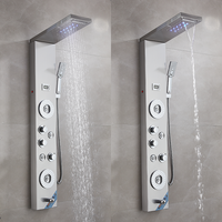 Ensemble de robinetterie de douche contemporain en acier inoxydable noir avec LED et céramique, 5 modes de jet d'eau, panneau de salle de bain style ferme