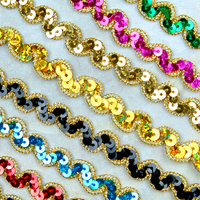 Ruban de dentelle à paillettes ondulées courbes de 1 cm de large, pour la scène, les fêtes, le cosplay, les vêtements de mariage, accessoires de bricolage pour les garnitures