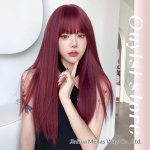 <span class=keywords><strong>Vente</strong></span> chaude transfrontalière : Perruque longue synthétique pour femme, couleur rouge framboise, effet blanchissant naturel, style Lolita, tendance influenceur - Product Image 4