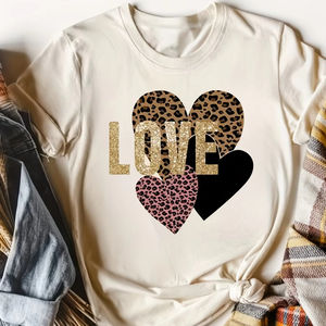 Playera Casual de Moda <span class=keywords><strong>para</strong></span> <span class=keywords><strong>Mujer</strong></span> con Estampado Gráfico de Corazón y Letras, Cuello Redondo y Manga Corta - Product Image 1
