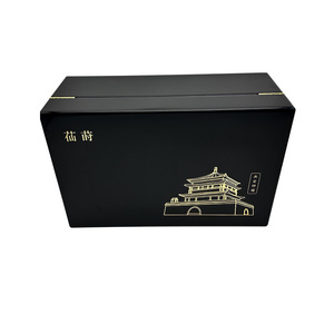 Caja de regalo para té personalizada en lacado negro piano, caja para té, taza de té, caja para juego de té, fabricante de cajas de almacenamiento de madera maciza - Product Image 1