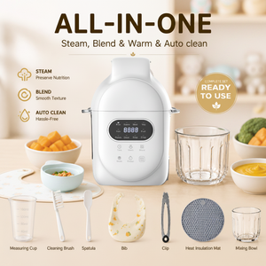 Preparador de Comida para Bebés 3 en 1, Tazón de Vidrio Apto para Lavavajillas, Limpieza Automática, Vapor, Mezcla, Calentamiento, Cuchilla de Acero Inoxidable, Silicona de Grado Alimenticio - Product Image 1