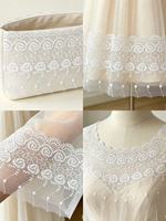 LEIXUSI 13cm Bordure en dentelle de tulle brodée de roses blanches, dentelle en maille de polyester pour ourlet de robe, jupe, accessoires de couture DIY