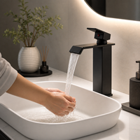 SANIVITAL Robinet de lavabo de salle de bain moderne sans contact à poignée unique, cascade, à poser sur le comptoir, avec cartouche céramique, mitigeur eau chaude et froide