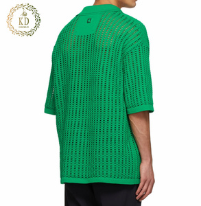 Suéter Transpirable Personalizado KD, Fabricante de Suéteres de Punto Acanalado Verde Verano, Cuello Abierto de <span class=keywords><strong>Crochet</strong></span>, Suéter de Punto Abierto para Hombre - Product Image 3