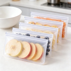 Customizable Logo Transparent Eco-Friendly Silicone Leakproof Reusable Stand with <b>Zip</b> Shut Fresh Wrap <b>Bag</b> for Food <b>Storage</b> - Product Image 1