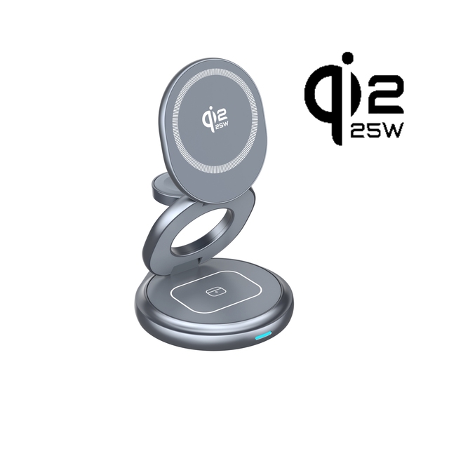 Hot Selling 3 in 1 25W Qi2.2 Wireless Charger Station 360 Degrees Rotating OVP Protection Foldable Design for Mobile Phone