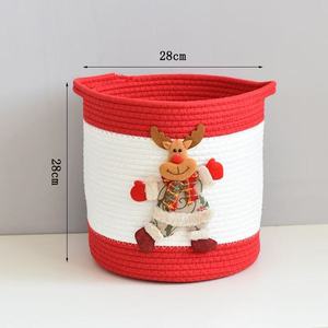 Panier de rangement en corde de coton tissé à la main de qualité supérieure, avec poignée, pour les articles divers de bureau et les cadeaux de Noël - Product Image 6
