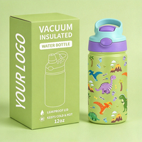 Botol Air 12oz dengan Desain Pola Hewan, Flask Vakum Terisolasi untuk Anak-anak, Cangkir Sekolah, Bebas BPA, Wadah Minum