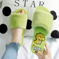Chaussons en fourrure pelucheuse antidérapants légers pour la vente en gros, personnalisables, mignons, pour la maison, design de dessin animé, printemps automne, duveteux