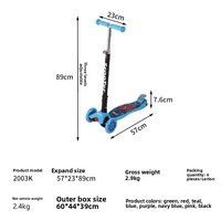 Trottinette d'extérieur portable personnalisable à 3 roues en polyuréthane et nylon pour enfants de 3 à 6 ans, avec cadre en aluminium réglable en hauteur et propulsion à une seule patte