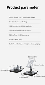 New <span class=keywords><strong>Coming</strong></span> 3 trong 1 Type-C máy tính bảng đứng Docking Station, HDTV 2.0 + USB2.0 + PD 100W điện thoại/Switch Docking Station đứng - Product Image 6
