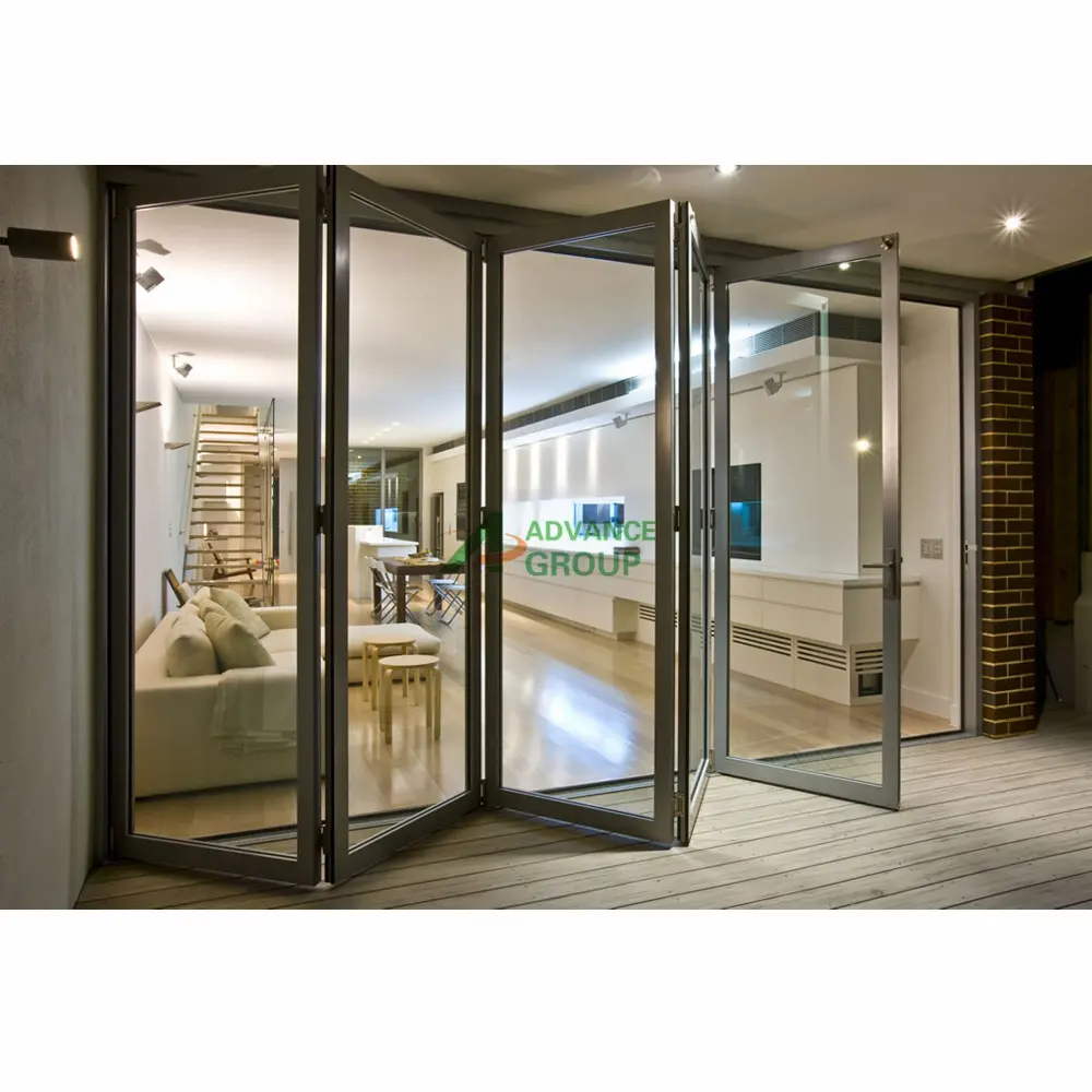 Advance nouvelle conception porte pliante patio porte accordéon en verre bifold en aluminium