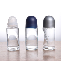 Bouteille de déodorant en verre de 50ml en gros avec bille roulante en plastique