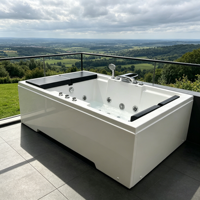 Baignoire Spa 2 Personnes 1800x1200mm avec Moteur Chauffant Certifié CE, Massage Combo 6 Jets (Hydromassage à Air), Cascade et Jets, pour Hôtels