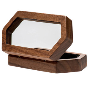 Caja de almacenamiento de anillos hexagonales de madera con forro de terciopelo negro para exhibir y organizar joyas - Product Image 4