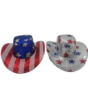 美国国旗爱国亮片牛仔帽服装配件红白蓝派对帽星条旗7月4日爱国帽