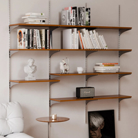 Étagère murale vintage en bois massif, étagère de rangement multi-niveaux en acier inoxydable, personnalisée pour le salon, coin lecture