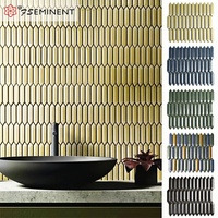 Mosaico de Cerámica Cristalina de Alta Densidad, Diseño de Parquet Brillante para Decoración de Paredes y Pisos Interiores, Estilo de Tiras