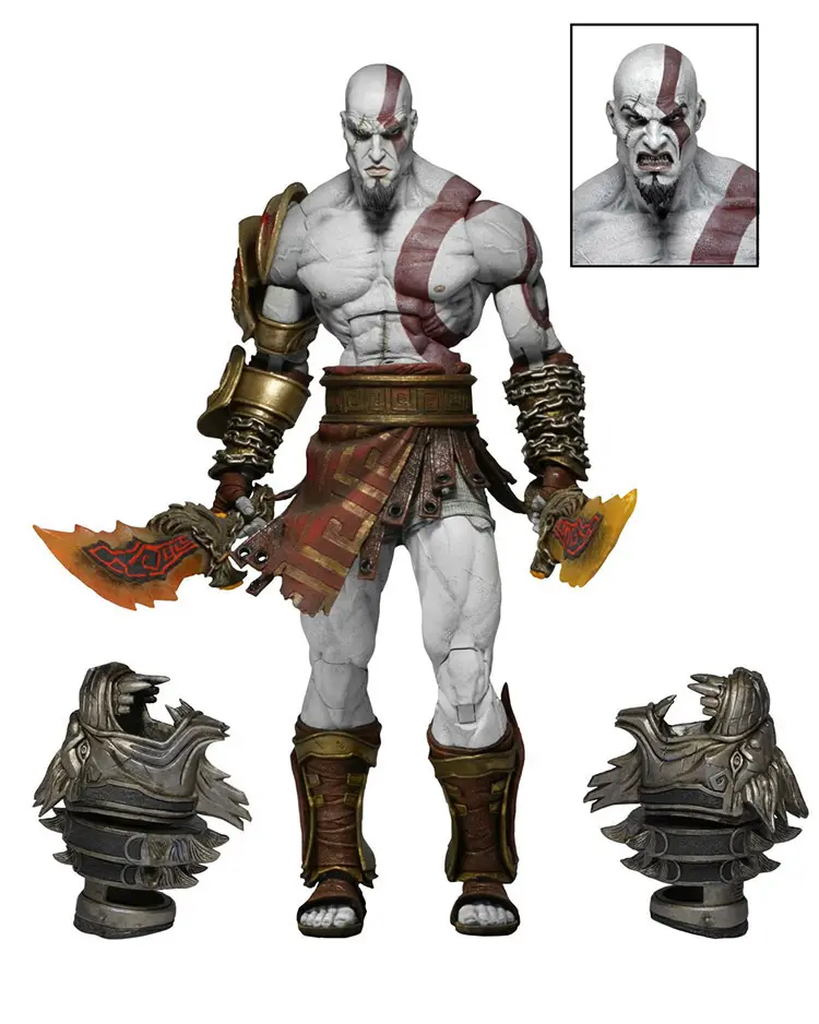 God of war 3 kratos action figure deluxe edition 7 inches of movable kratos ye/head/flame knife version model doll toys