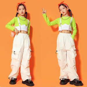 Set da ballo Jazz da ragazza abbigliamento Crop Top <span class=keywords><strong>a</strong></span> <span class=keywords><strong>vita</strong></span> <span class=keywords><strong>alta</strong></span> per spettacolo di pantaloni da lavoro Hip-hop per bambini - Product Image 1