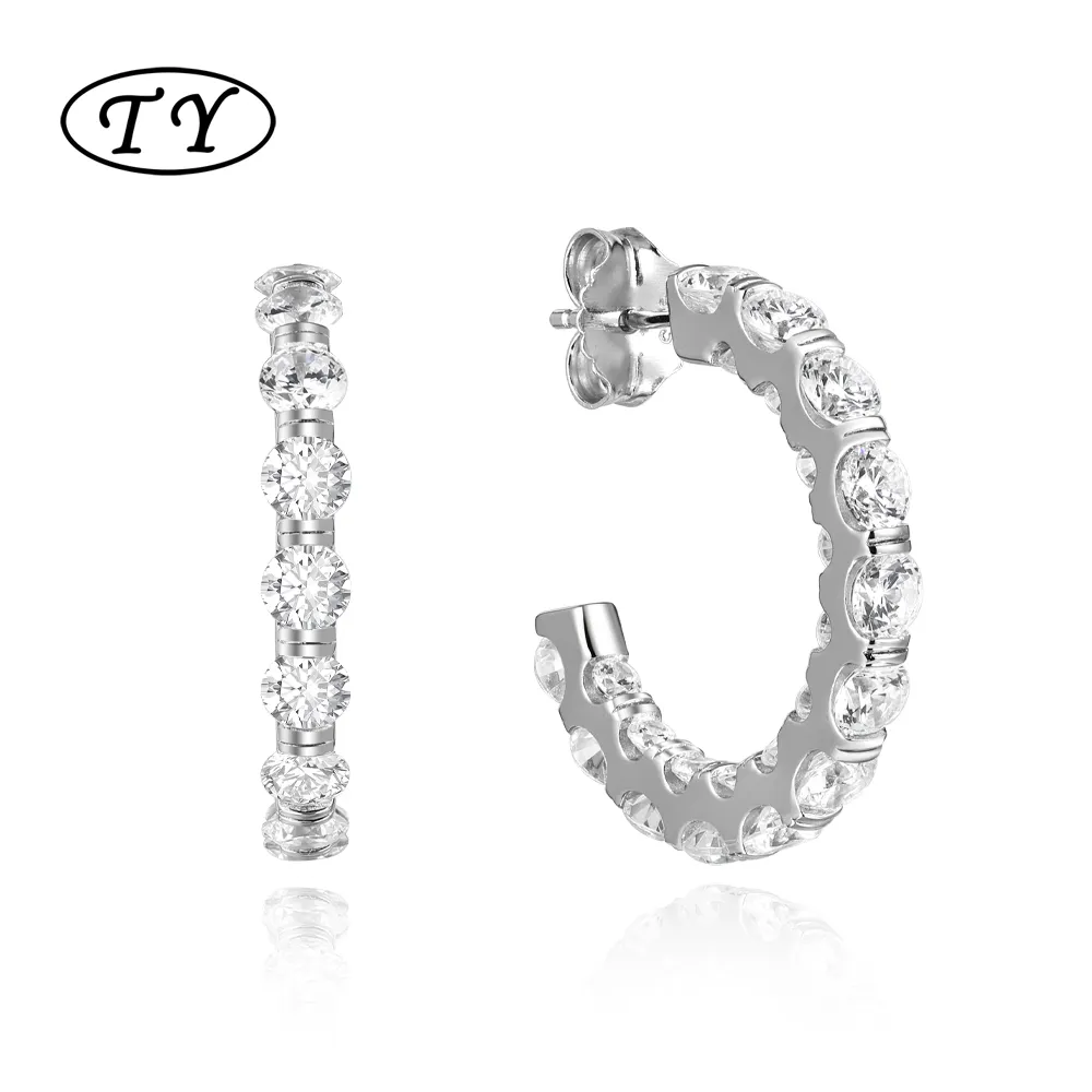 TY Jewelry Wholesale Jewelry Cubic Zirconia Hoop Earrings Minimalist 925 Silver Zircon Hoop Huggies Micro Pave Sterling Earring