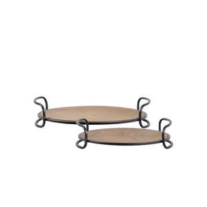 Meilleures offres Ensemble de plateaux de service en bois avec poignée ronde en métal Dernier jeu de plateaux de service conçu - Product Image 1