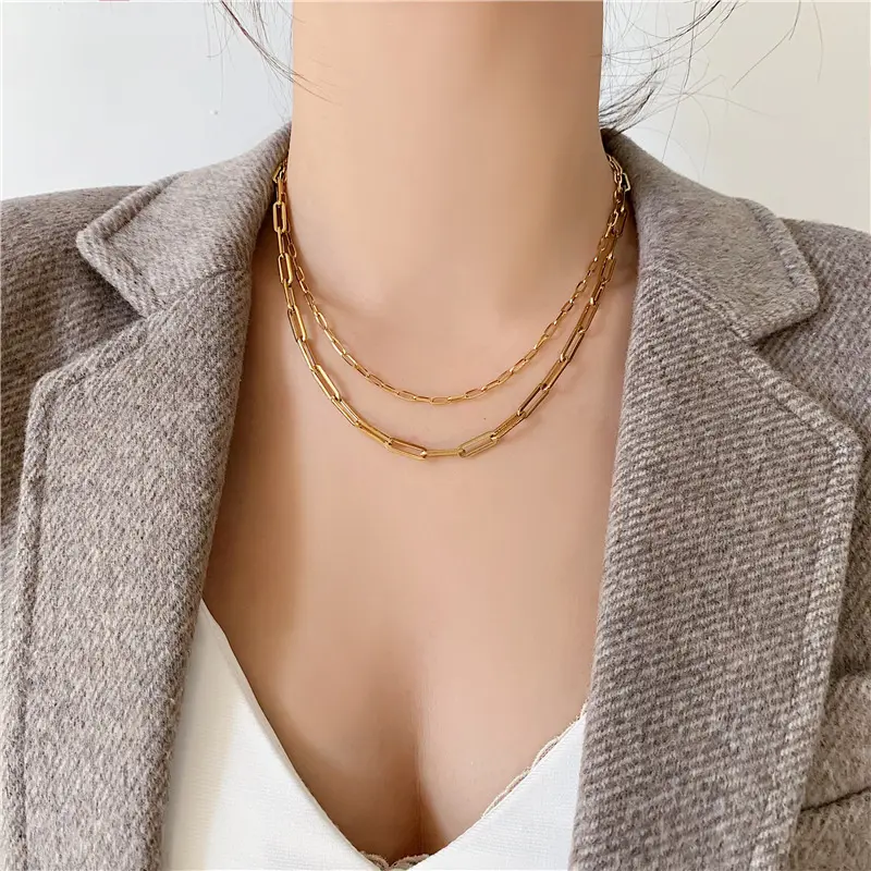 XiuYuan-collar de cadena de acero inoxidable, joyería ajustable, chapado en oro de 18k, papel ovalado