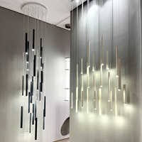 Lampe suspendue LED moderne simple Escalier Lustre haut Métal Tube noir Plafonnier Suspendu