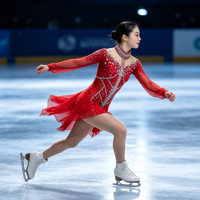 Robe de patinage artistique rouge à strass, col montant, dos évidé, manches longues, en maille, pour compétition de patinage sur glace, personnalisable
