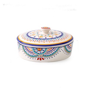 Mediterranean Bohemian Style <b>Large</b> Ceramic Bowl with Lid Soup Bowl Bohemian Salad Bowl - Product Image 6