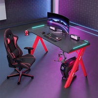 Escritorio de Computadora en Forma de Z para Oficina en Casa, Escritorio de Juegos Moderno con Luces LED